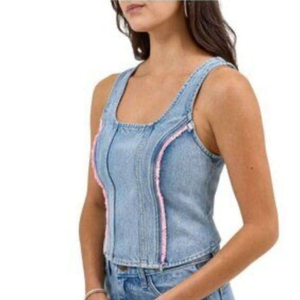 Lee Denim Corset Crop Top Y2K Coachella Festival Structured 100% Cotton M